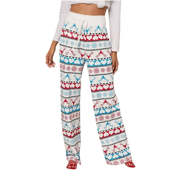 Utoimkio Women's Comfy Casual Pajama Pants Floral Print Drawstring Christmas Lounge Pants Wide Leg Pants for Women