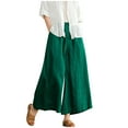 thumbnail image 1 of Utoimkio Women's Cotton Linen Wide Leg Pants Elastic Waist Casual Baggy Beach Pants Plus Size Trousers with Pockets, 1 of 5