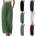 thumbnail image 1 of Utoimkio Women's Cotton Linen Wide Leg Pants Elastic Waist Casual Baggy Beach Pants Plus Size Trousers with Pockets, 1 of 6