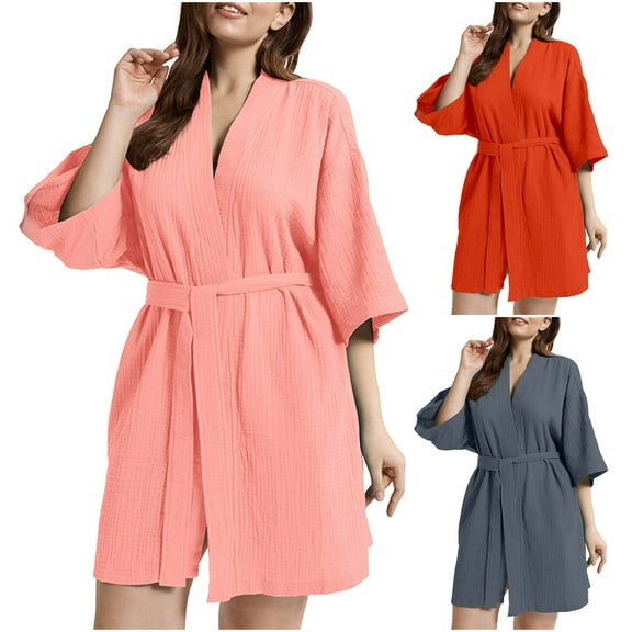 Utoimkio Women's Cotton Short Robes Summer Lightweight Kimono Robe Soft Spa Bathrobe Sleepwear for Ladies