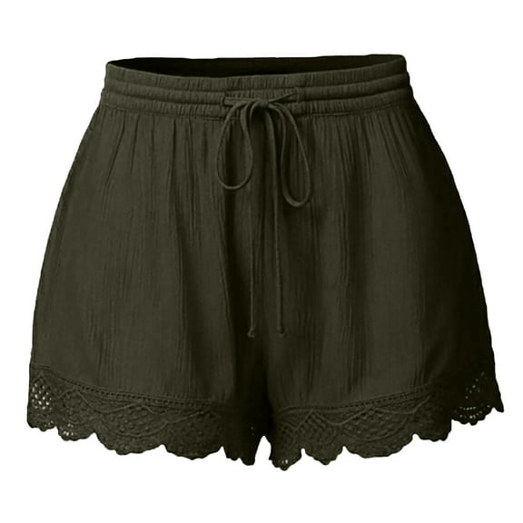 Utoimkio Women's Elastic Waist Scallop Trim Lace Shorts Drawstring Wide Leg Pleated Shorts Summer Casual Short Pants