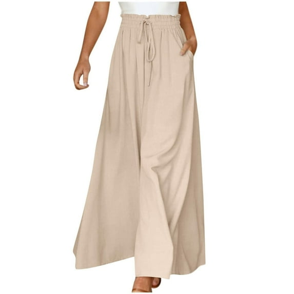 Utoimkio Clearance Women's Elegant High Waisted Flowy Wide Leg Pants Summer Formal Dress Pants for Women with Pockets