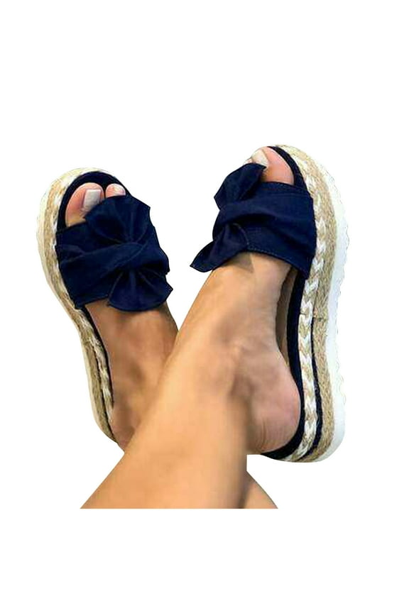 Platform Sandals for Women Women's Shoes Solid Color Minimalistic Weave Straw Weaving Thick Bottom Sandals Slippers Flip Flop