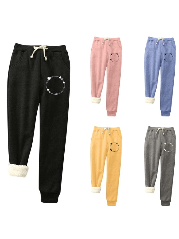 Women's Fleece Lined Sweatpants Winter Warm Soft Thermal Leggings with Pockets Drawstring Elastic Waisted Jogger Pants