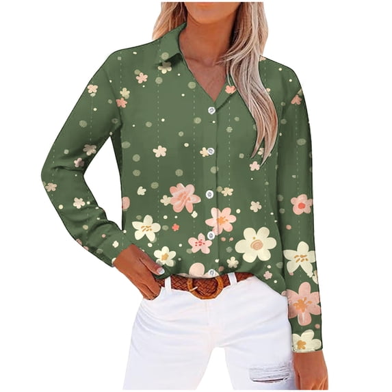 Utoimkio Women's Floral Print Button Down Shirts Classic Fit Long Sleeve Collared Office Work Blouses Tops for Women