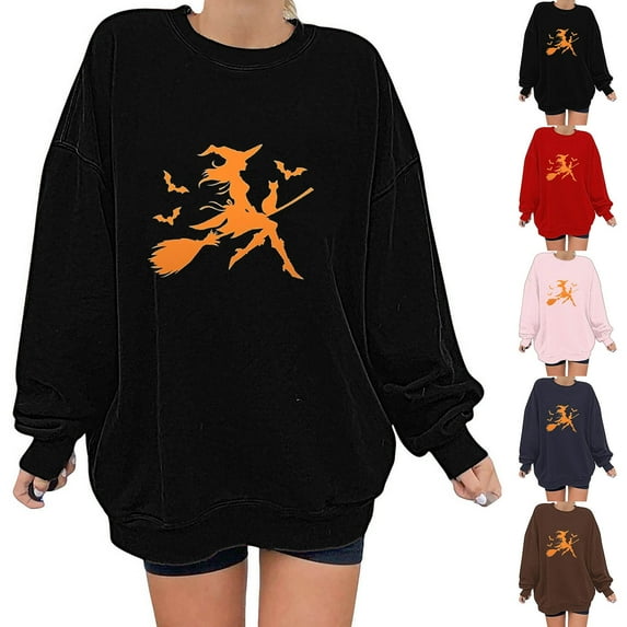 Utoimkio Women's Halloween Oversized Sweatshirts Witch Graphic T Shirts Long Sleeve Pullover Tops Fall Clothes 2025