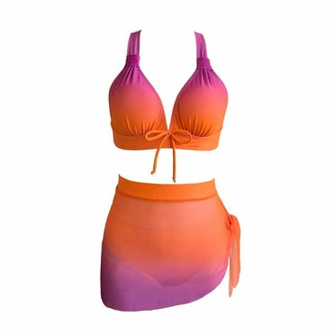 Utoimkio Clearance Women's High Waisted Bikini Sets V Neck Halter Two Piece Swimsuits Floral Print Bathing Suits for Women with Short Skirts Summer Beach Swimwear
