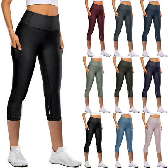 Utoimkio Women's High Waisted Capri Yoga Pants Elastic Quick Dry Cropped Workout Pants Reflective Yoga Pants for Women with Pockets