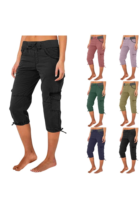 Women's High Waisted Drawstring Cargo Capri Pants Lightweight Quick Dry Outdoor Athletic Travel Casual Loose Comfy Hiking Pants with Pockets