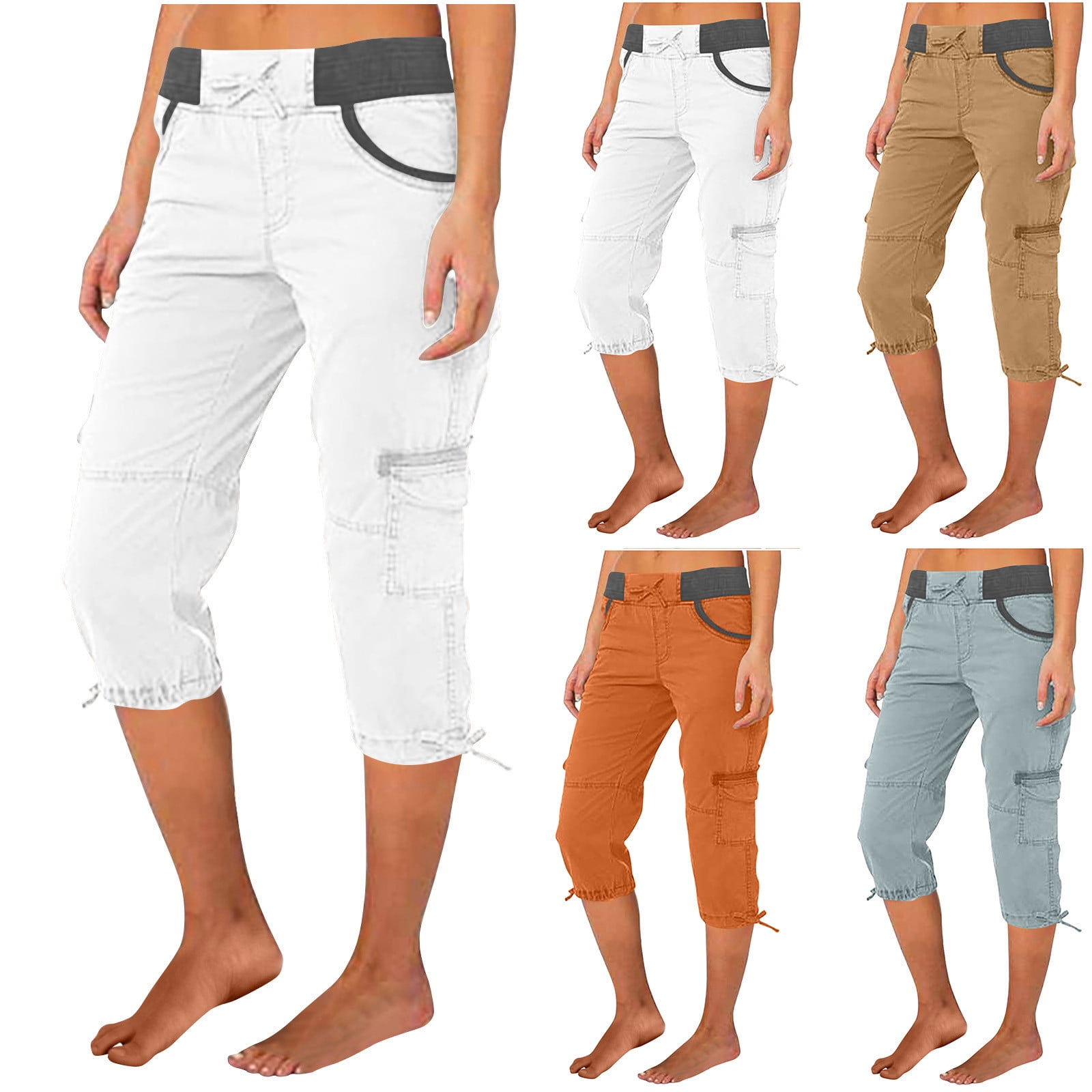 Utoimkio Clearance Women's High Waisted Drawstring Cargo Capri Pants