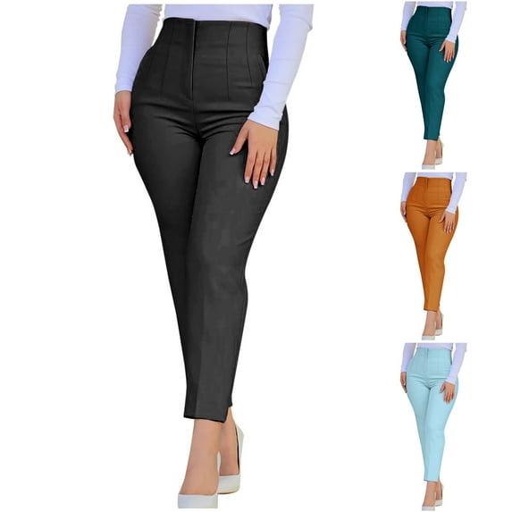 Utoimkio Women's High Waisted Slim Fit Straight Leg Pants Button Down Stretchy Business Work Trousers for Women