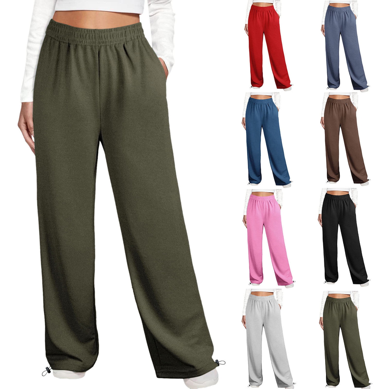 Otime Women's High Waisted Wide Leg Sweatpants - Elastic Flare Lounge Pants With Pockets