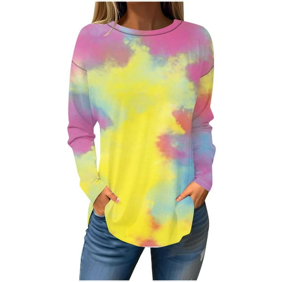 Utoimkio Women's Long Sleeve Tops 2025 Floral Print Shirt Crewneck Tops Loose Fit Casual Blouses for Women