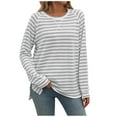 thumbnail image 1 of Utoimkio Women's Long Sleeve Tops 2025 Striped Shirt Drop Shoulder Boat Neck Tops Loose Fit Casual Blouses for Women, 1 of 6
