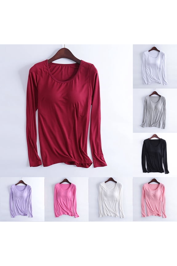 Women's Long Sleeve Undershirts Tops Crew Neck Slim Fit Soft Underwear for Women