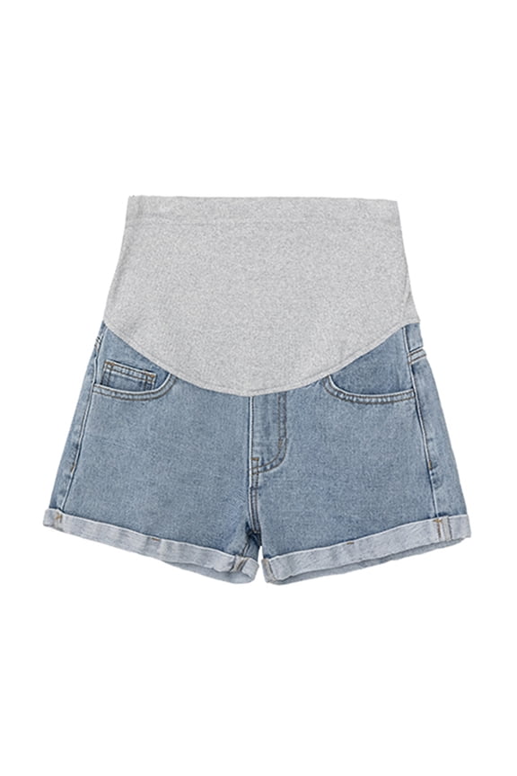 Women's Maternity Jean Shorts Over The Belly Stretchy Comfy Soft Denim Short Pants with Pockets for Women Size M-2XL