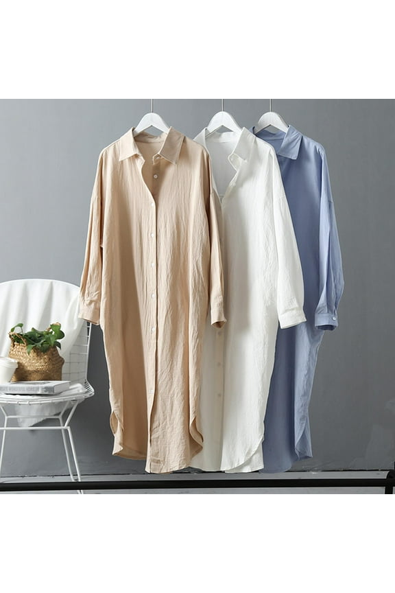 Women's Plus Size Button Down Long Maxi Shirts Long Sleeve Cotton Casual Collared Shirt Oversized Vacation Blouses Tops for Women