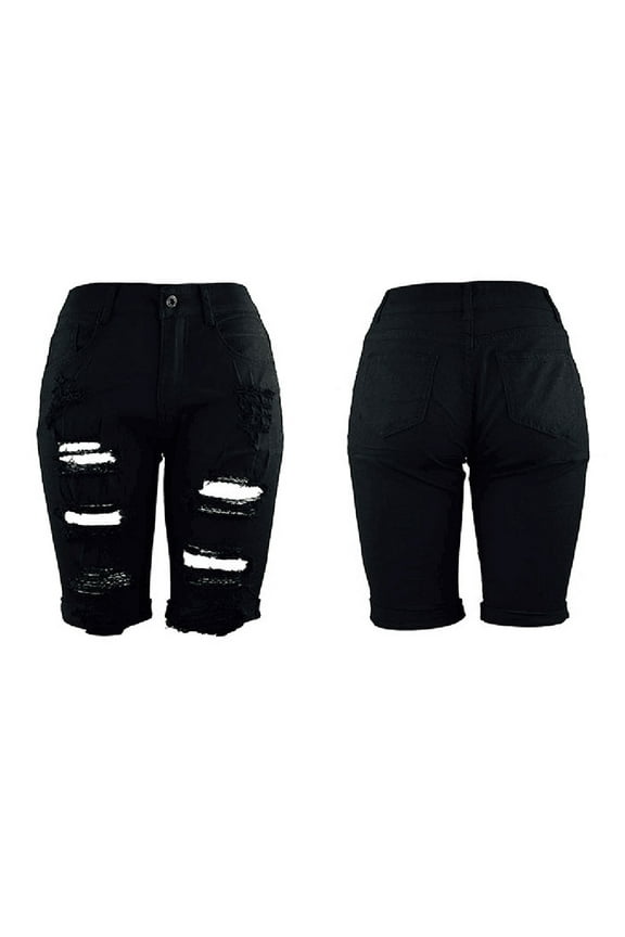 Women's Ripped Distressed Skinny Jean Shorts Raw Hem Casual Summer Denim Shorts