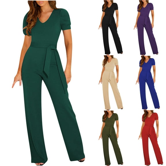 Utoimkio Women's Short Sleeve Jumpsuits Overalls Casual Romper