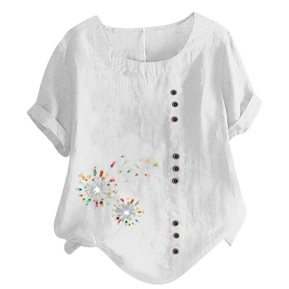 Utoimkio Women's Short Sleeve T Shirts Cotton Linen Scoop Neck Loose Fit Shirt Blouses Casual Summer Tee Tops Plus Size T-Shirts for Women