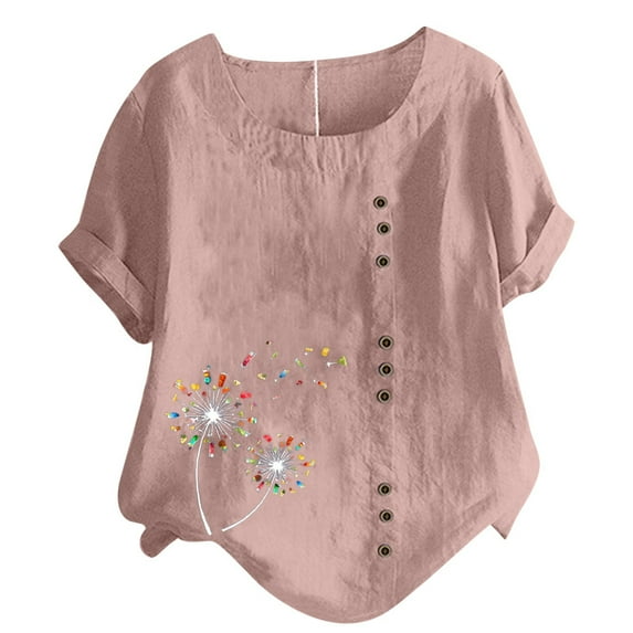 Utoimkio Clearance Women's Short Sleeve T Shirts Cotton Linen Scoop Neck Loose Fit Shirt Blouses Casual Summer Tee Tops Plus Size T-Shirts for Women