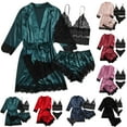 thumbnail image 1 of Utoimkio Women's Silk Lace Pajamas Set 4pcs Nightgown Cami Top Nightgown Lace Sleepwear Dress Robe Pants Sets, 1 of 6
