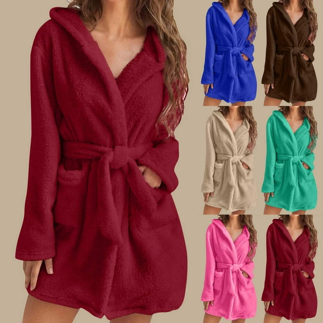 Utoimkio Clearance Women's Soft Plush Fleece Bath Robe Winter Cozy Warm ...
