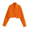 thumbnail image 1 of Utoimkio Women's Solid Color Button Down Cropped Shirts Classic Long Sleeve Stylish Collared Office Work Blouses Crop Tops for Women, 1 of 5