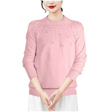 Utoimkio Clearance Women's Solid Color Fall Sweater Pullover Crew Neck Long Sleeve Cable Knitted Casual Loose Lightweight Sweaters for Women