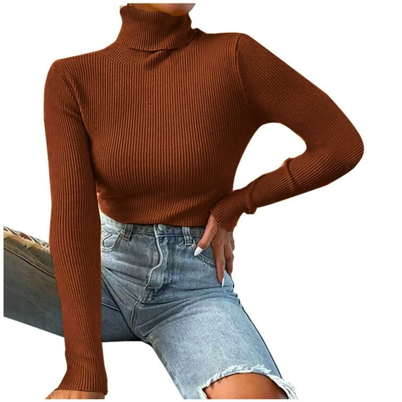 Utoimkio Women's Solid Color Turtleneck Sweater Pullover Long Sleeve Cable Knitted Casual Slim Fit Lightweight Sweaters for Women