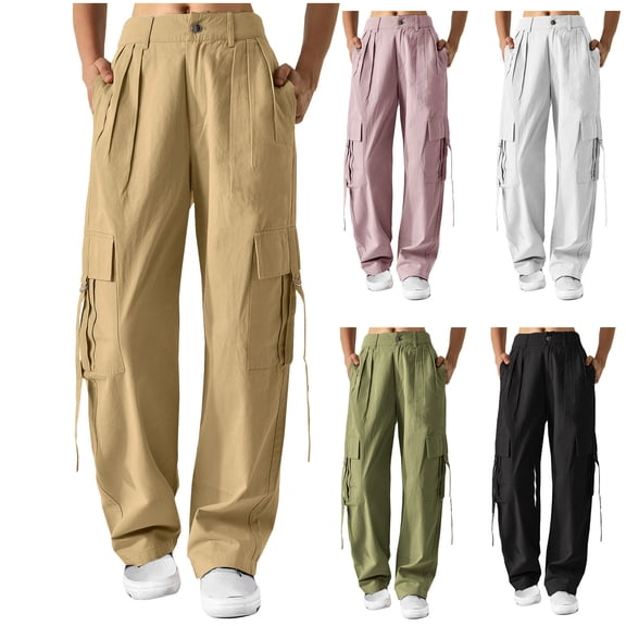 Utoimkio Women's Straight Leg Cargo Pants Summer Casual Loose Lounge Pants for Women with Pockets
