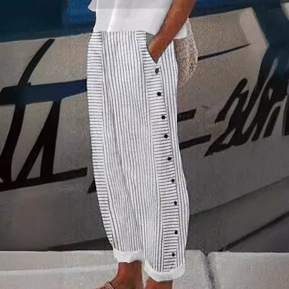 Utoimkio Women's Straight Leg Harem Pants Summer Casual Loose Elastic High Waisted Lounge Pants for Women with Pockets