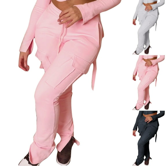 Utoimkio Women's Straight Leg Lounge Pants Summer Casual High Waisted Drawstring Trousers Pants for Women with Pockets