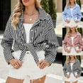 thumbnail image 1 of Utoimkio Women's Striped Plus Size Button Down Shirts Dress Shirt Long Sleeve V Neck Loose Blouses Casual Vacation Tunic Tops for Women with Pockets, 1 of 7