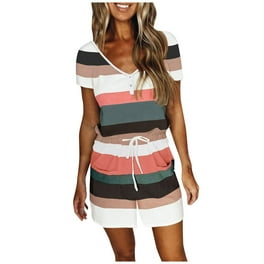 Casual Print Bandage Turn-back Collar Loose Rompers Casual Print Bandage Turn-back Collar Loose Rompers