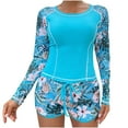 thumbnail image 1 of Utoimkio Clearance Women's Two Piece Rash Guard Long Sleeve Swimsuits Floral Print Bathing Suits for Women with Boyshorts Sun Protection Summer Swim Shirts Beach Swimwear, 1 of 2