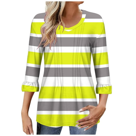 Utoimkio Women's V Neck 3/4 Sleeve T Shirts Casual Floral Print Tunic Tops Basic Tees Blouses for Women