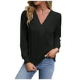 thumbnail image 1 of Utoimkio Women's V Neck Long Sleeve Shirts Loose Fit T Shirts Casual Solid Basic Tops Tees Blouses for Women, 1 of 5