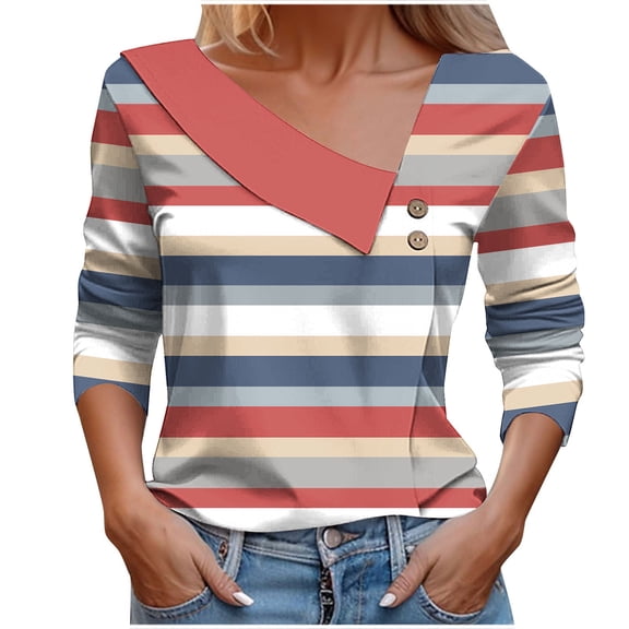 Utoimkio Women's V Neck Long Sleeve T Shirts Casual Floral Print Tunic Tops Basic Tees Blouses for Women