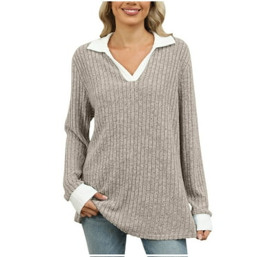 Utoimkio Clearance Women's V Neck Long Sleeve T Shirts Loose Fit Shirts Casual Solid Basic Tops Tees Blouses for Women