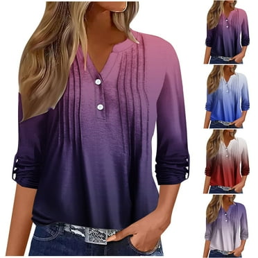 Utoimkio Clearance Women's V Neck Long Sleeve Tops Casual Floral Print T Shirts Basic Blouse Tees Loose Fit Lightweight Tunic Shirts