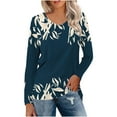 thumbnail image 1 of Utoimkio Women's V Neck Long Sleeve Tops Casual Floral Print T Shirts Basic Blouse Tees Loose Fit Lightweight Tunic Shirts, 1 of 4