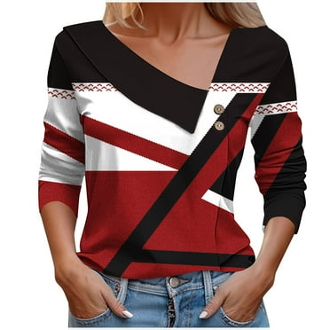 Utoimkio Clearance Women's V Neck Long Sleeve Tops Casual Floral Print T Shirts Basic Blouse Tees Loose Fit Lightweight Tunic Shirts