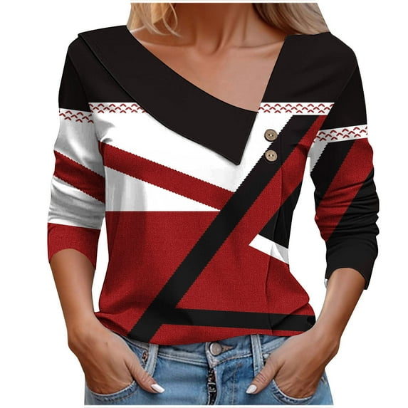 Utoimkio Women's V Neck Long Sleeve Tops Casual Floral Print T Shirts Basic Blouse Tees Loose Fit Lightweight Tunic Shirts