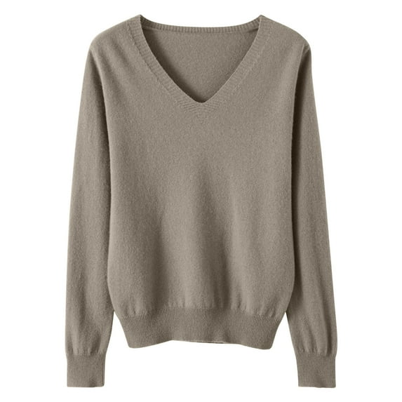 Utoimkio Women's V Neck Sweater Pullover Crew Neck Long Sleeve Cable Knitted Casual Loose Lightweight Sweaters for Women