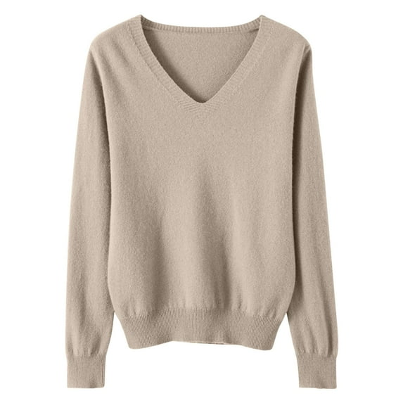Utoimkio Women's V Neck Sweater Pullover Crew Neck Long Sleeve Cable Knitted Casual Loose Lightweight Sweaters for Women