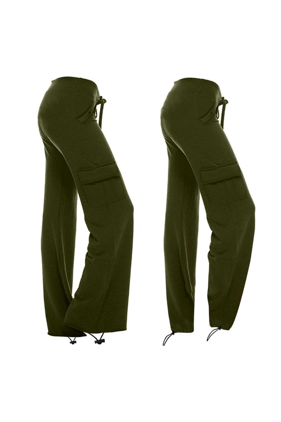 Women's Wide Leg Cargo Pants High Waisted Drawstring Flared Lounge Pants Casual Loose Trousers with Pockets