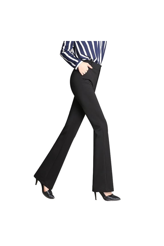 Women's Wide Leg Dress Pants Bell Bottom Work Pants High Waisted Elastic Business Casual Pants for Women