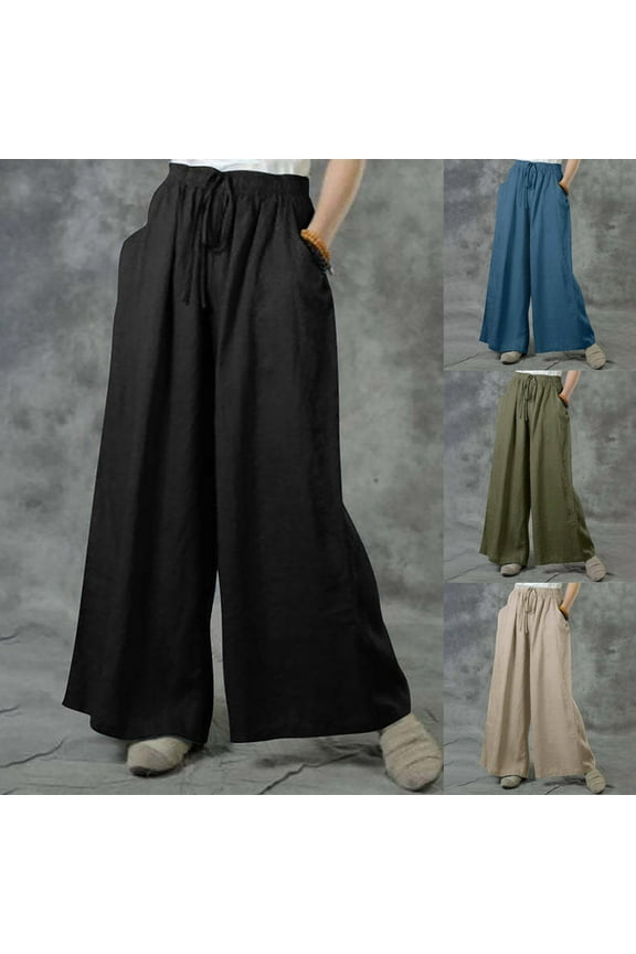 Women's Wide Leg Harem Pants High Waisted Drawstring Lounge Pants Casual Loose Work Pants for Women