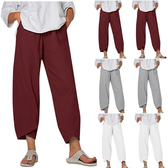 Utoimkio Women's Wide Leg Linen Capri Pants Summer Casual Loose High Waisted Cropped Lounge Pants for Women
